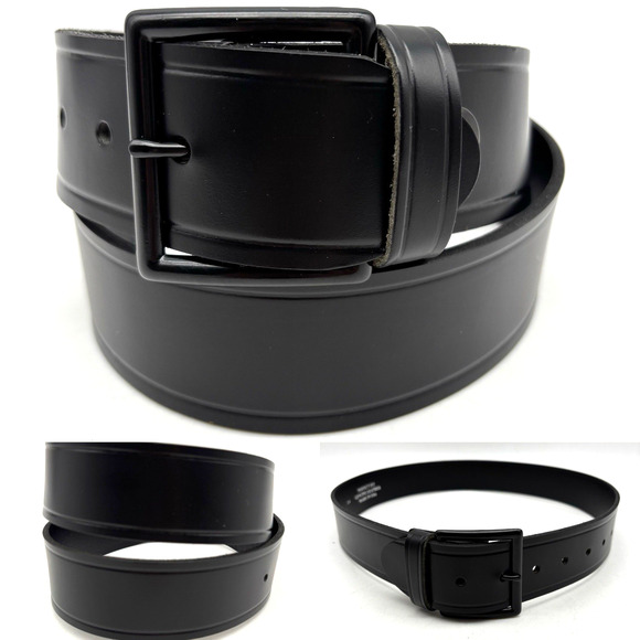 NEW Perfect Fit Black Genuine Leather Black Buckle Men's Belt 34 Made in USA - Picture 1 of 15